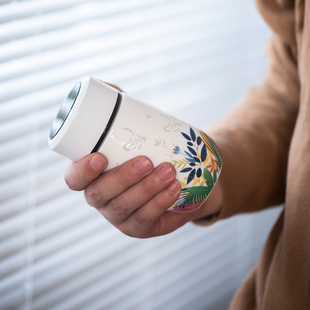 玉柏玲珑瓷景德镇陶瓷弹盖水杯高档高级便携泡茶时尚男女士茶杯