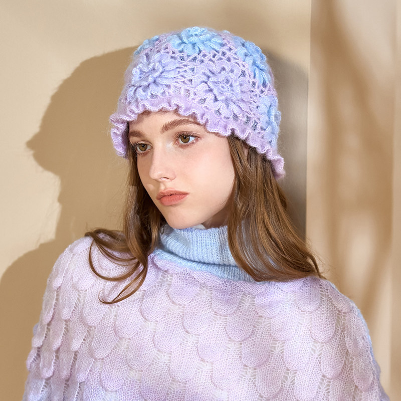 花蔻2024新款手工编织花朵毛线帽 秋冬显脸小双层包头帽冷帽子女,服饰配件/皮带/帽子/围巾,帽子,淘宝优惠券,粉丝福利购,淘宝优惠卷