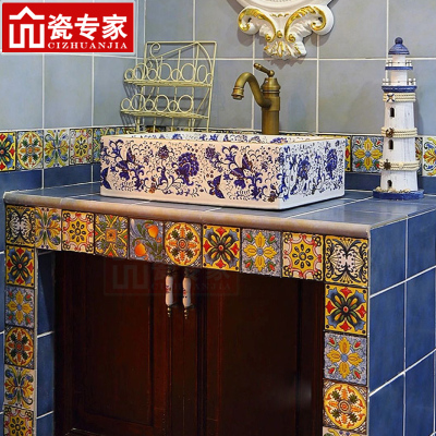 小花砖300x300地砖仿古砖背景墙花砖洗手台复古腰线 楼梯花片瓷砖