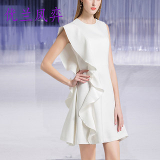 2025年夏季新款白色无袖连衣裙短款夏不规则荷叶边茶歇裙气质仙气