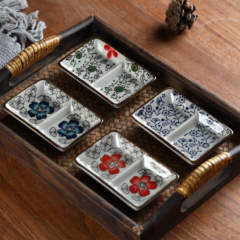 陶瓷碟子日式双格调味碟厨房小菜酱油咸菜小碟日料餐厅蘸料