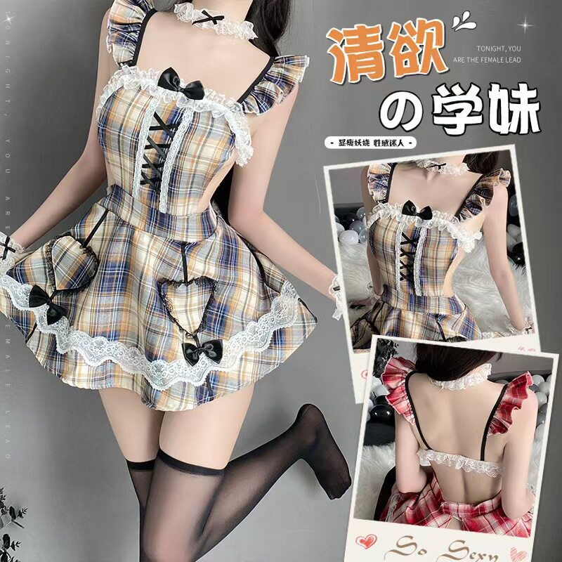 性感纯欲风辣妹收腰显瘦连衣裙女夏性感JK镂空免脱制服清纯学妹装