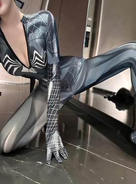 蜘蛛侠紧身衣女款大人黑色蜘蛛服装 抖音同款变装cos服连体衣