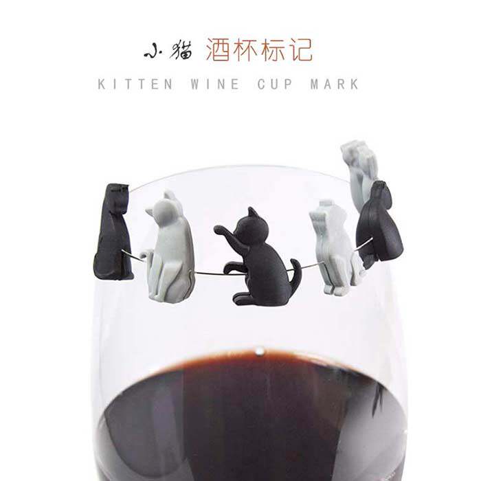 创意家居小猫酒杯标记 meow wine glass markers酒杯识别器茶包挂