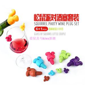 创意松鼠酒杯标记酒瓶塞聚会杯子标识器派对水杯标签