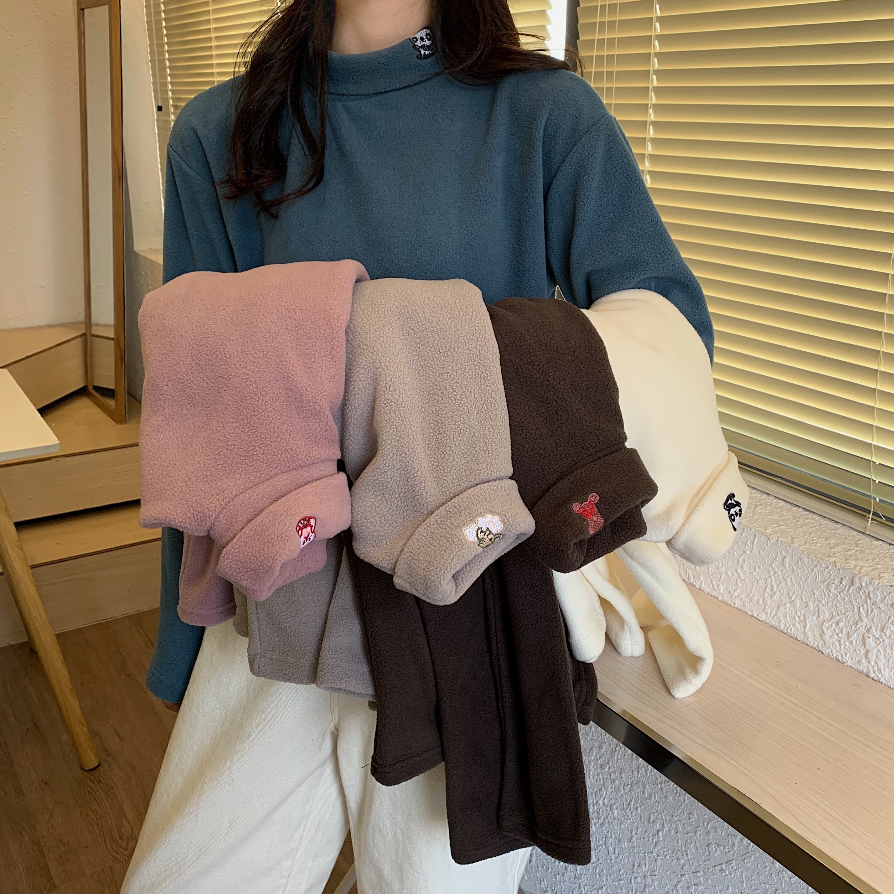 Korean version of half high collar polar fleece slim bottoming shirt