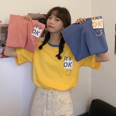 Real shot new summer printing Korean loose size women's Short Sleeve T-Shirt