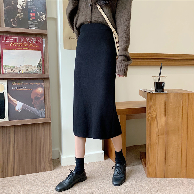 New double faced cashmere skirt with adjustable button on back slit waist for women in autumn and winter