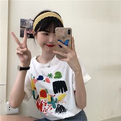Real shot design small crowd graffiti print short sleeve T-shirt women's summer loose Korean version