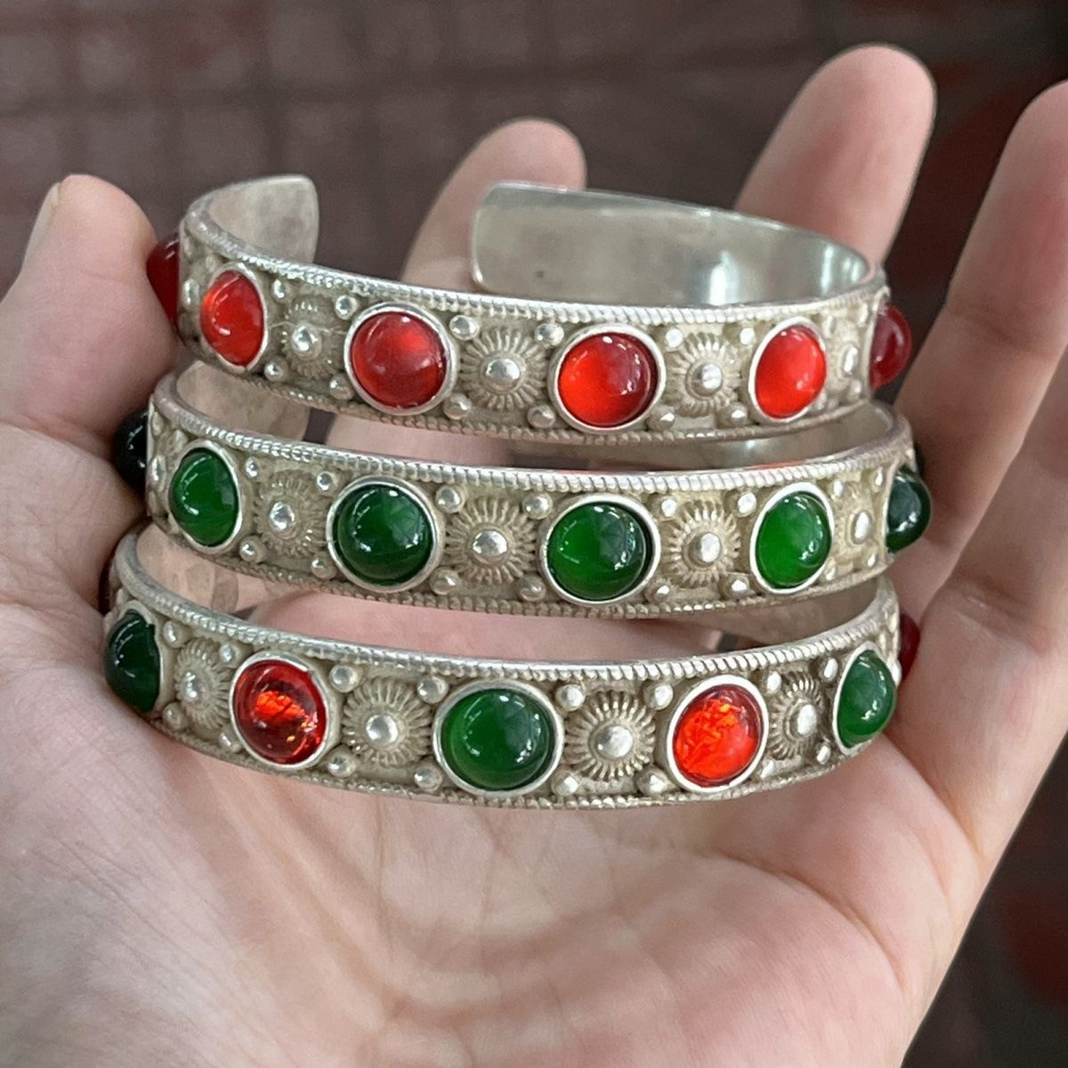古玩杂项收藏仿古大清乾隆年制红绿珠子手镯特价包邮