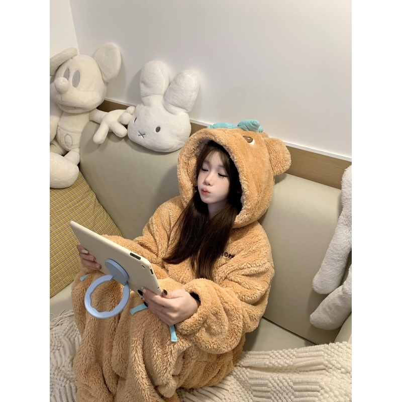 毛绒可爱卡通珊瑚绒连体睡衣冬季