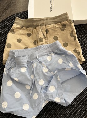 夏天简约波点印花蓝色短裤女2026