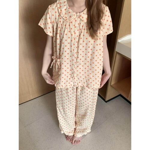 沐染家甜美风波点娃娃领睡衣女