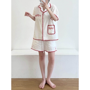 新款 沐染家 睡衣女夏款 高级感撞色短袖 简约休闲可外穿两件套 大码