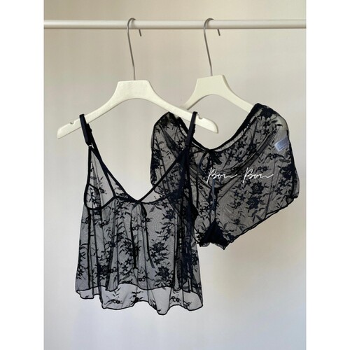 暗黑纯欲风蕾丝花边镂空吊带睡衣女夏款性感背心短裤家居服两件套