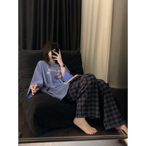 沐染家韩版小狗印花长袖睡衣女