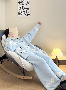 软糯毛绒可爱小羊半边绒睡衣女冬