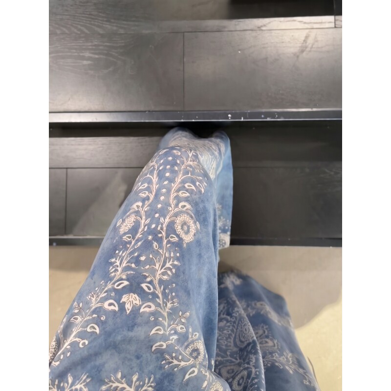 新中式国风复古碎花绵绸睡裤女夏