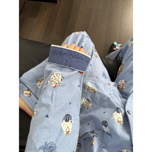 沐染家 ins可爱小狗印花长袖睡衣女秋季薄款长袖长裤家居服两件套