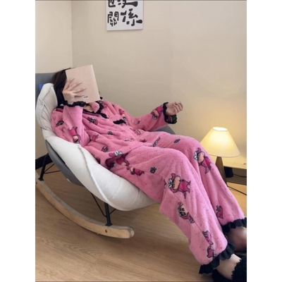 蜡笔小新加厚珊瑚绒睡衣冬季女款