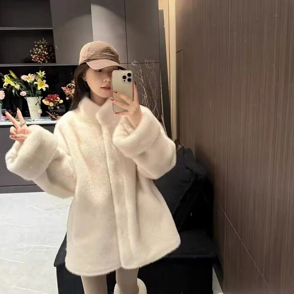 新年战袍冬季新款中长款立领挽袖中古貂毛宽松环保皮草女毛毛外套