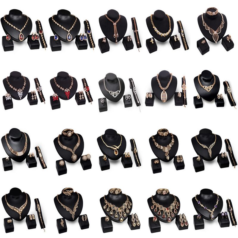 유럽과 미국의 목걸이 귀걸이 손 액세서리 4종 세트 신부 결혼식 연회 보석 세트 과장된 여성 인터넷 연예인 패션 장식