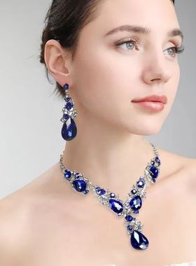 欧美首饰新款夸张气质项链耳环两件套复古个性女合金晚宴首饰品