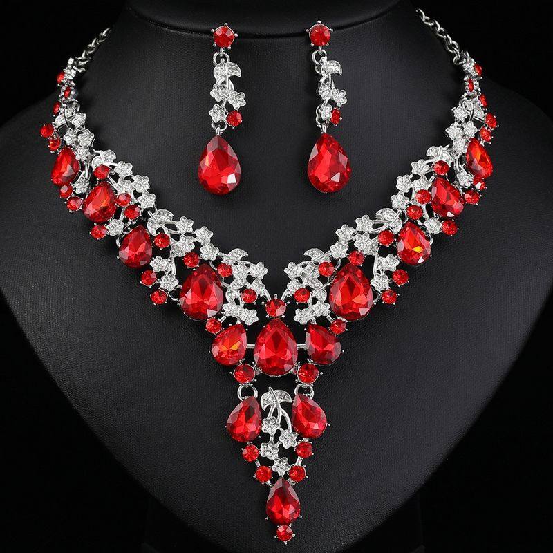 个性蓝色首饰品欧美项链耳环套装高级感新娘晚宴大牌高档女配饰