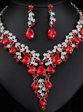 个性蓝色首饰品欧美项链耳环套装高级感新娘晚宴大牌高档女配饰