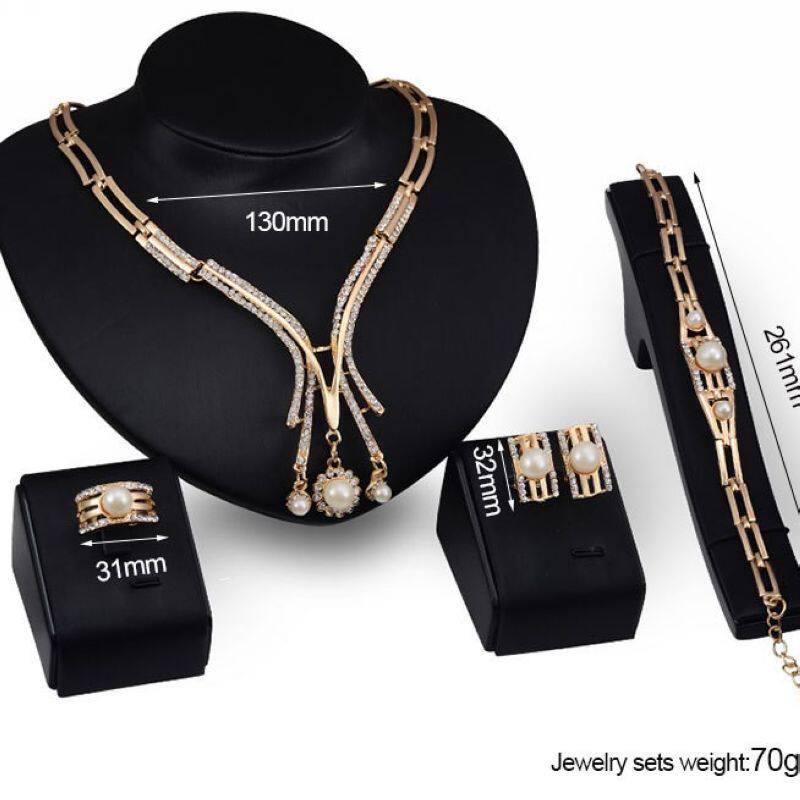 欧美个性时尚饰品套装合金项链耳环四件套新娘婚礼饰品夸张珍珠