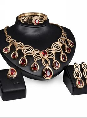 欧美水晶宝石四件套礼服新娘项链