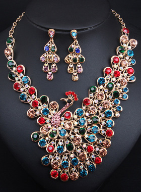 孔雀项链耳环晚宴新娘衣服配饰