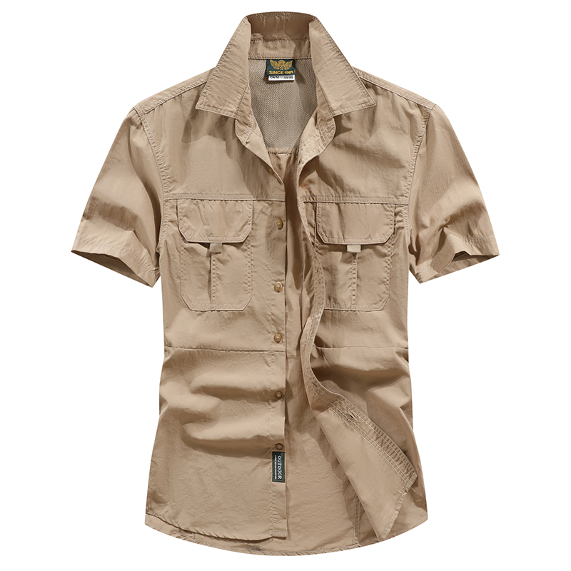 工装风短袖速干透气多口袋衬衫男