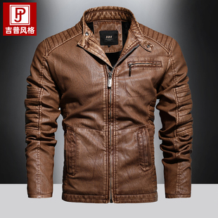 皮衣男秋冬季新款硬汉PU皮夹克宽松大码男士棒球服机车皮外套薄款