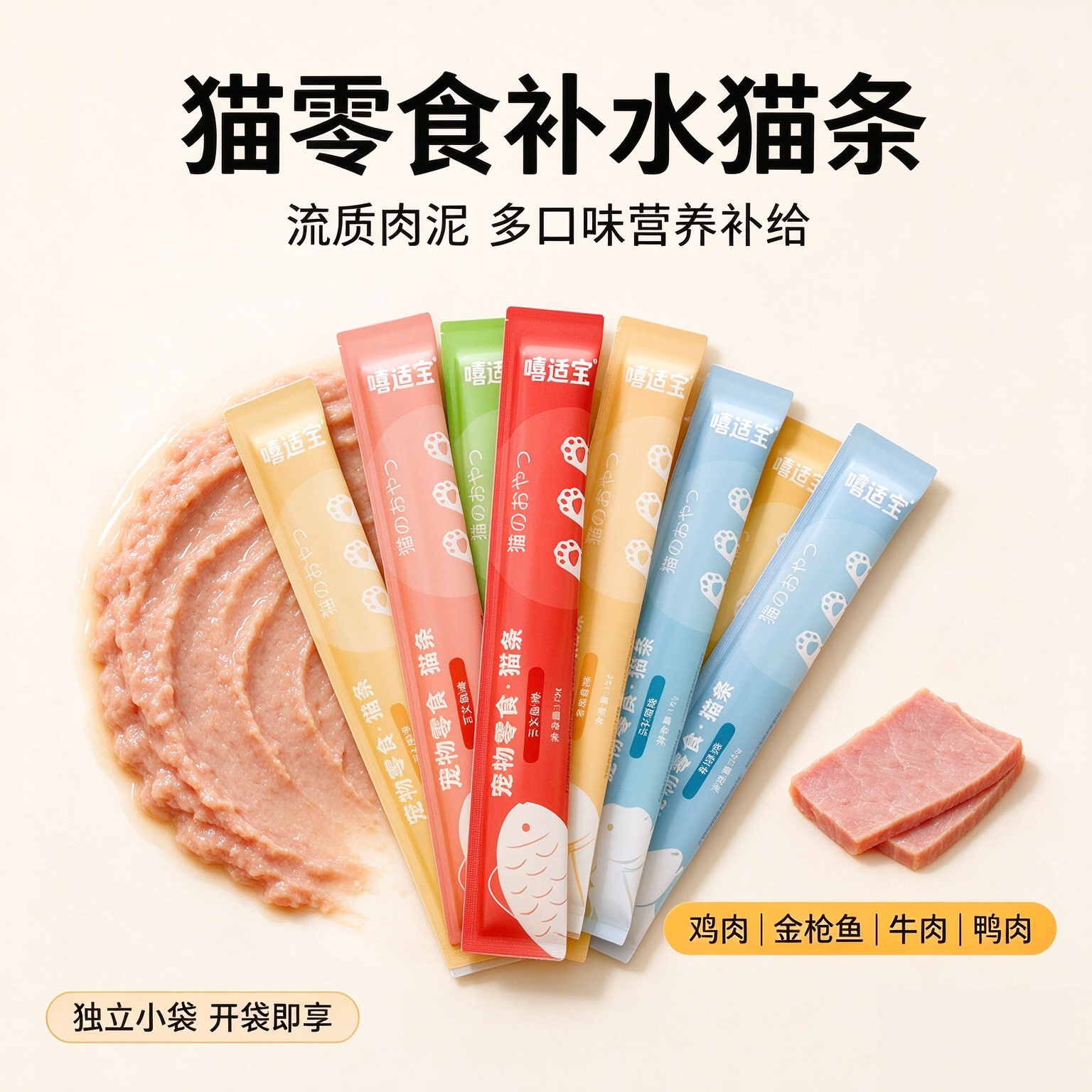 嘻适宝宠物猫咪零食猫条猫罐头猫粮三文鱼金枪鱼鸡肉扇贝猫条湿粮