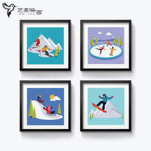 【滑雪滑冰】运动员人物装饰挂画体育馆学校滑雪场活动中心有框画