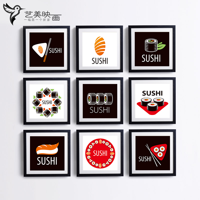 【黑白寿司】日式餐厅装饰画料理店挂画酒店居酒屋沙发墙画三文鱼图片