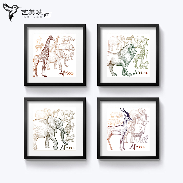 【非洲世界】装饰画动物组合挂画卧室客厅书房沙发墙画手绘有框画图片