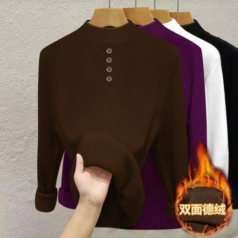 妈妈装保暖T恤女双面德绒秋冬爆款宽松气质上衣半高领纽扣打底衫,女装/女士精品,T恤,淘宝优惠券,粉丝福利购,淘宝优惠卷