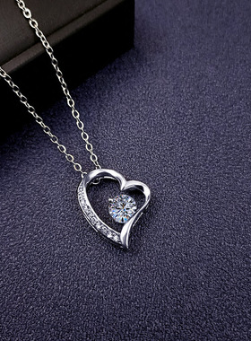 不锈钢爱心锆石锁骨链 钛钢百搭项链女 心形水晶钻石吊坠配饰品