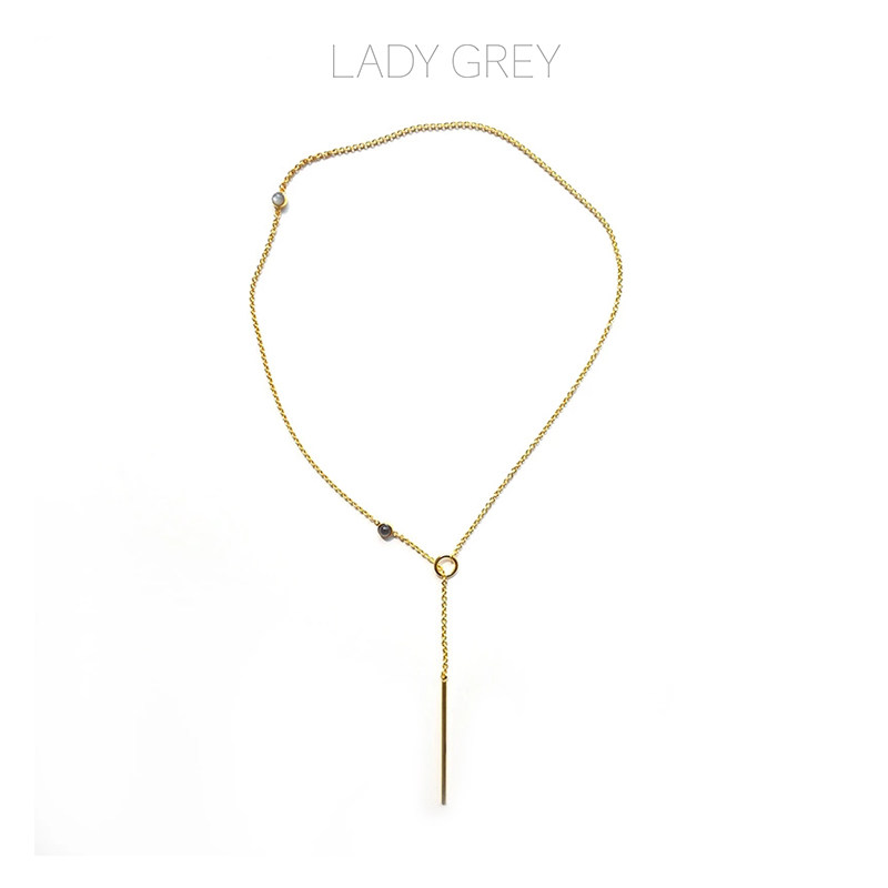 美国lady grey铜镀18k金月亮石项链设计感小众个性欧美夸张金链潮