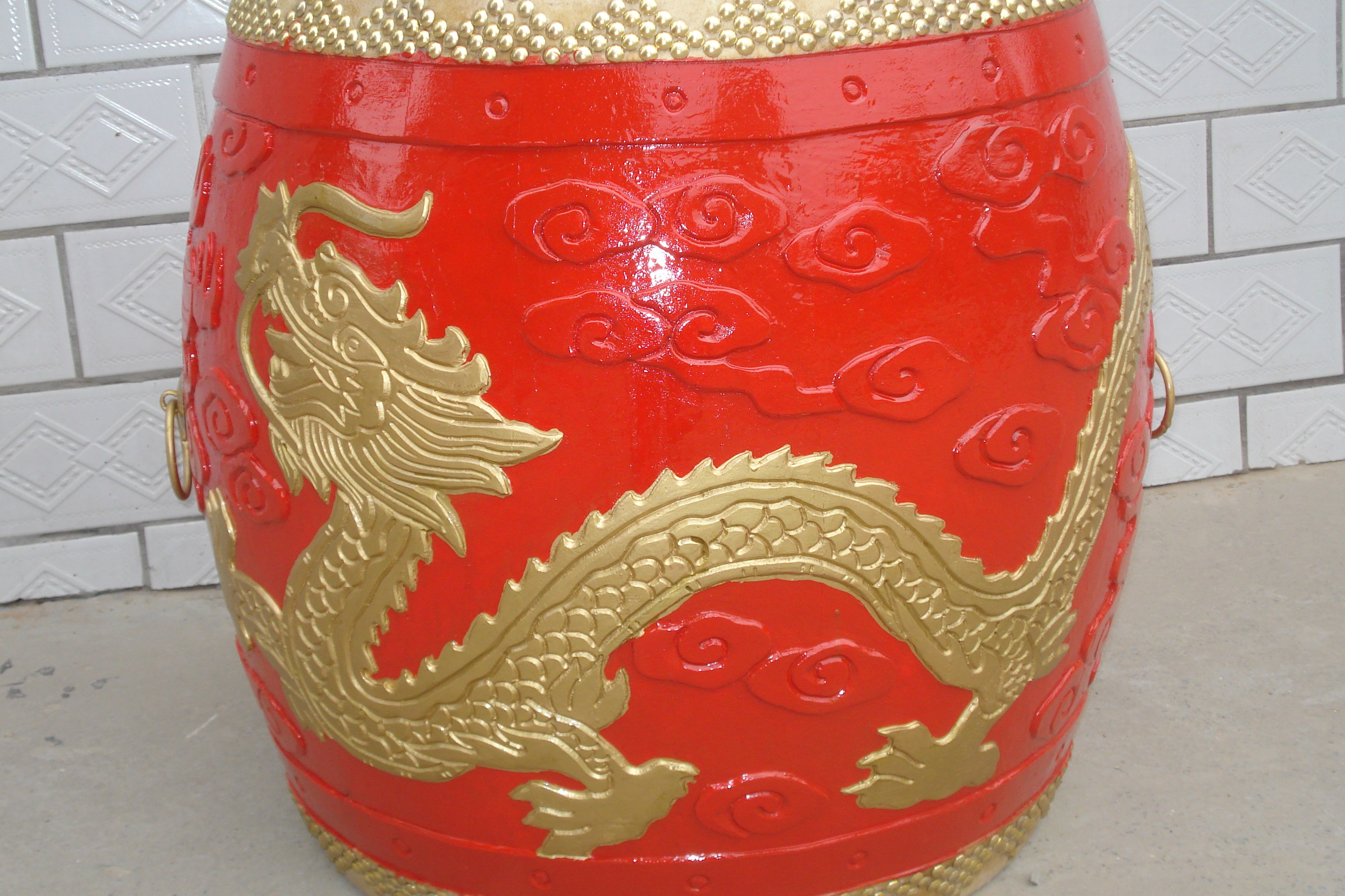 浮雕龙鼓/雕龙堂鼓/18寸浮雕金色龙鼓/牛皮鼓/有现货/可定做包邮