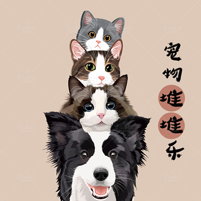 【宠物堆堆乐手绘】色块风格约稿定制画像q版狗狗猫咪卡通设计