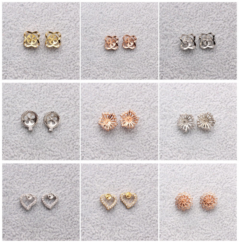 DIY配件 镀厚金天然珍珠耳钉 耳环 耳线半成品空托搭配扁珠或圆珠