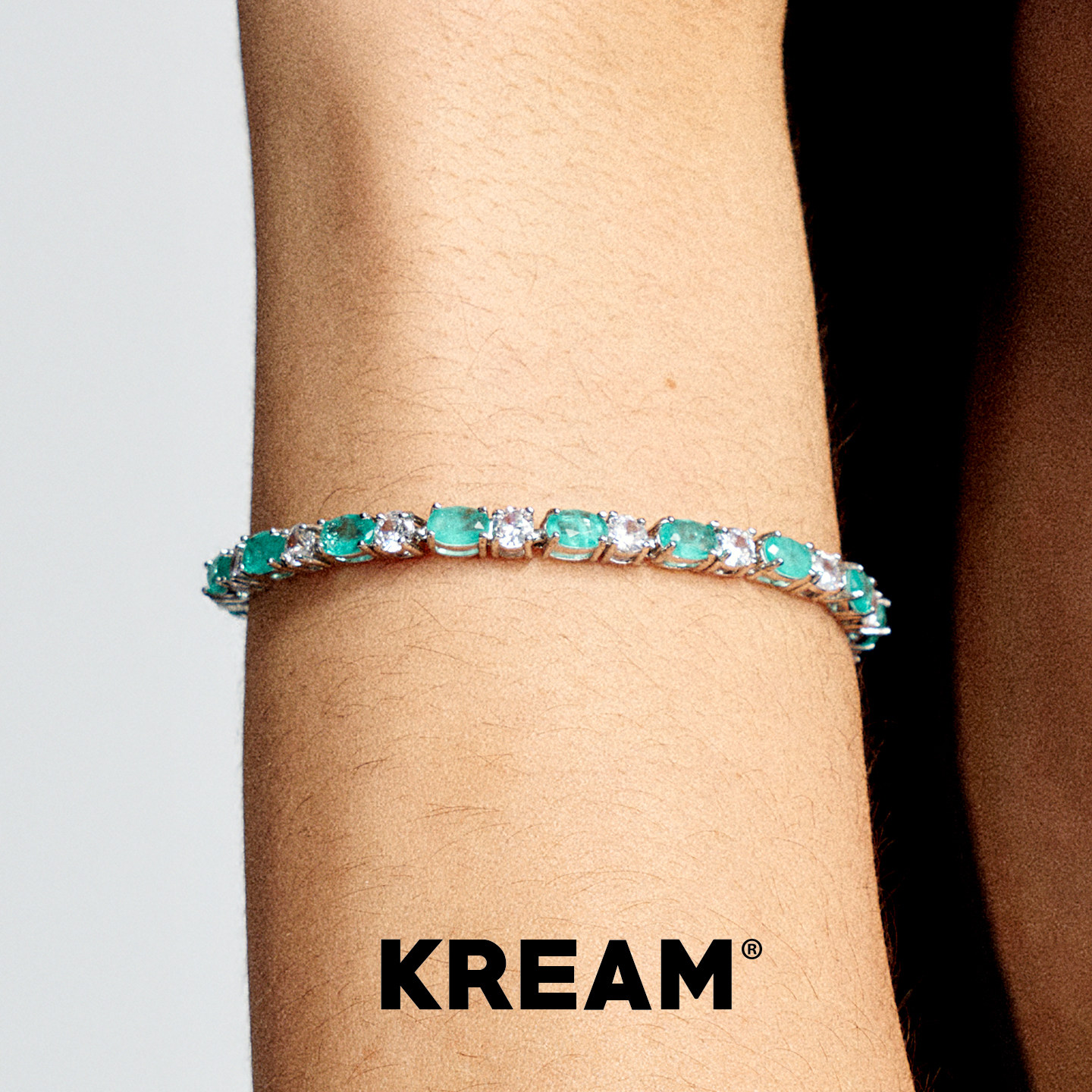 KREAM 薄荷绿闪钻帕拉伊巴石手链男嘻哈女欧美潮流饰品情侣清新