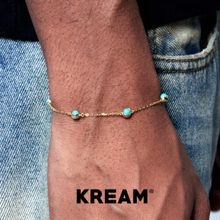 KREAM 925银镀金绿松元素手链男嘻哈女欧美潮流高级感百搭时尚