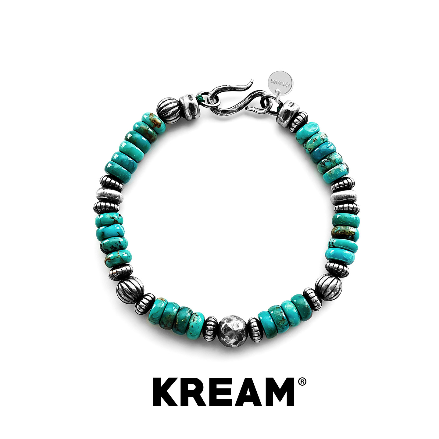 KREAM S扣925银珠绿松手链男欧美潮流女手串复古