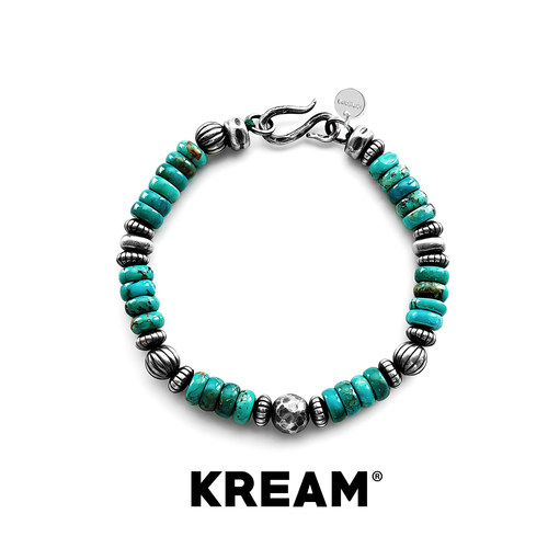 KREAM S扣925银珠绿松手链男欧美潮流女手串复古