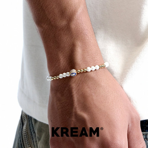 KREAM 欧美潮流 金贝珠手链男女同款蓝眼睛钻球手串情侣