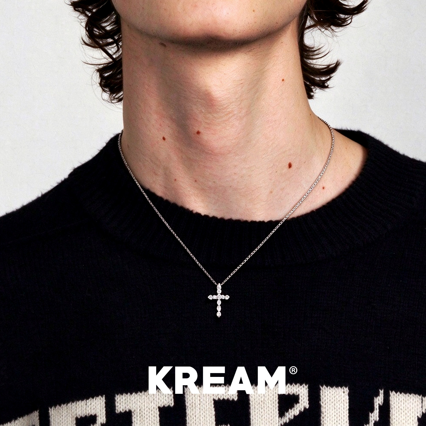 KREAM 通体纯银 百搭小号闪钻十字架项链男百搭简约女锁骨链情侣